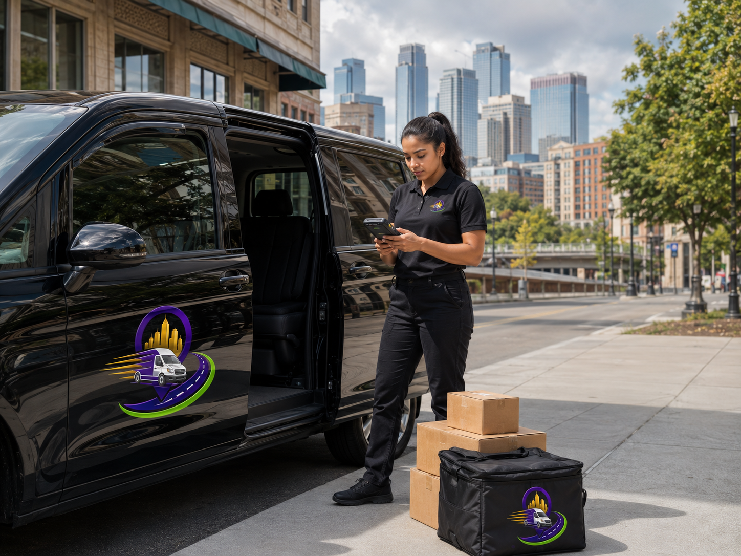 PrimeSAPP Logistics driver scanning packages for same-day delivery, Minneapolis